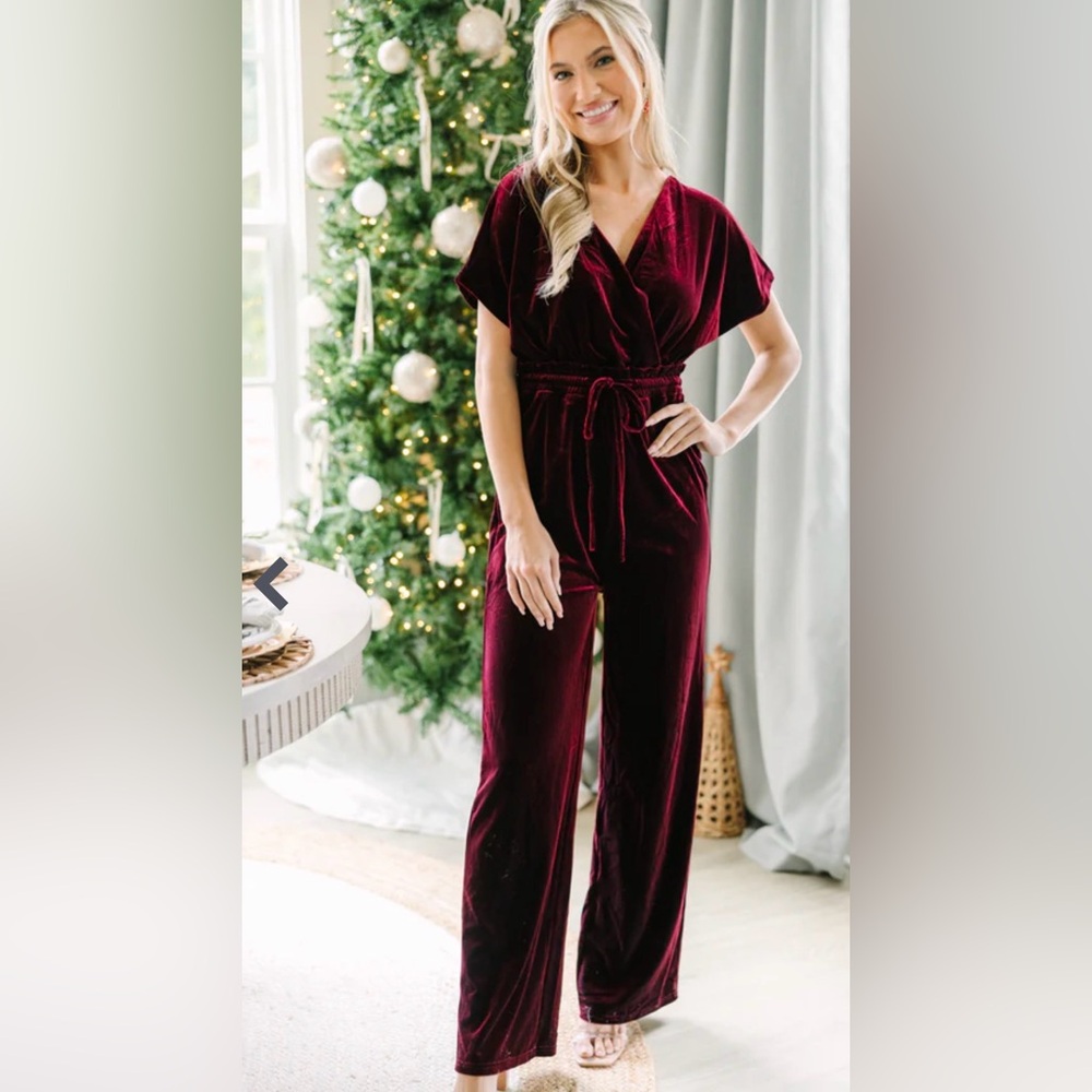 Holiday Vixen Wine Red Velvet Jumpsuit